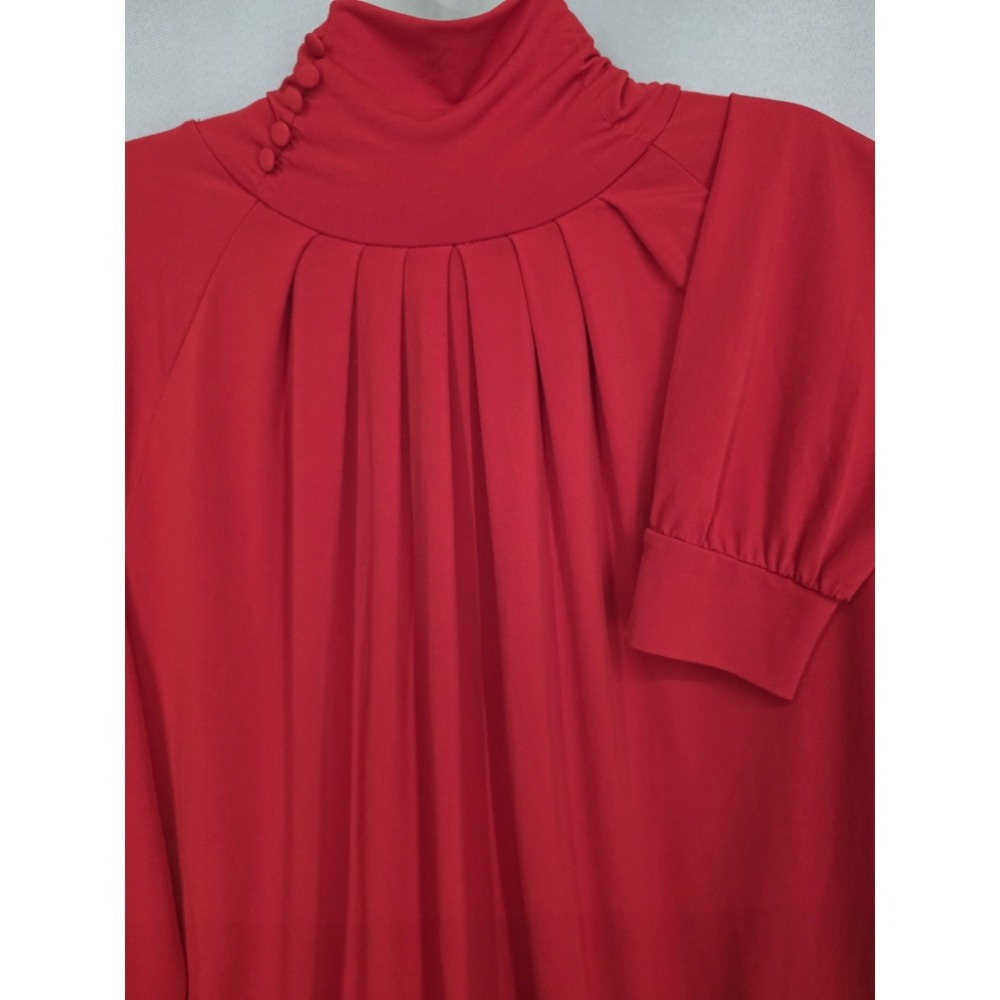 New York & Company Women XL Red Pleated Button Mock Neck Long Sleeve Stretch Top